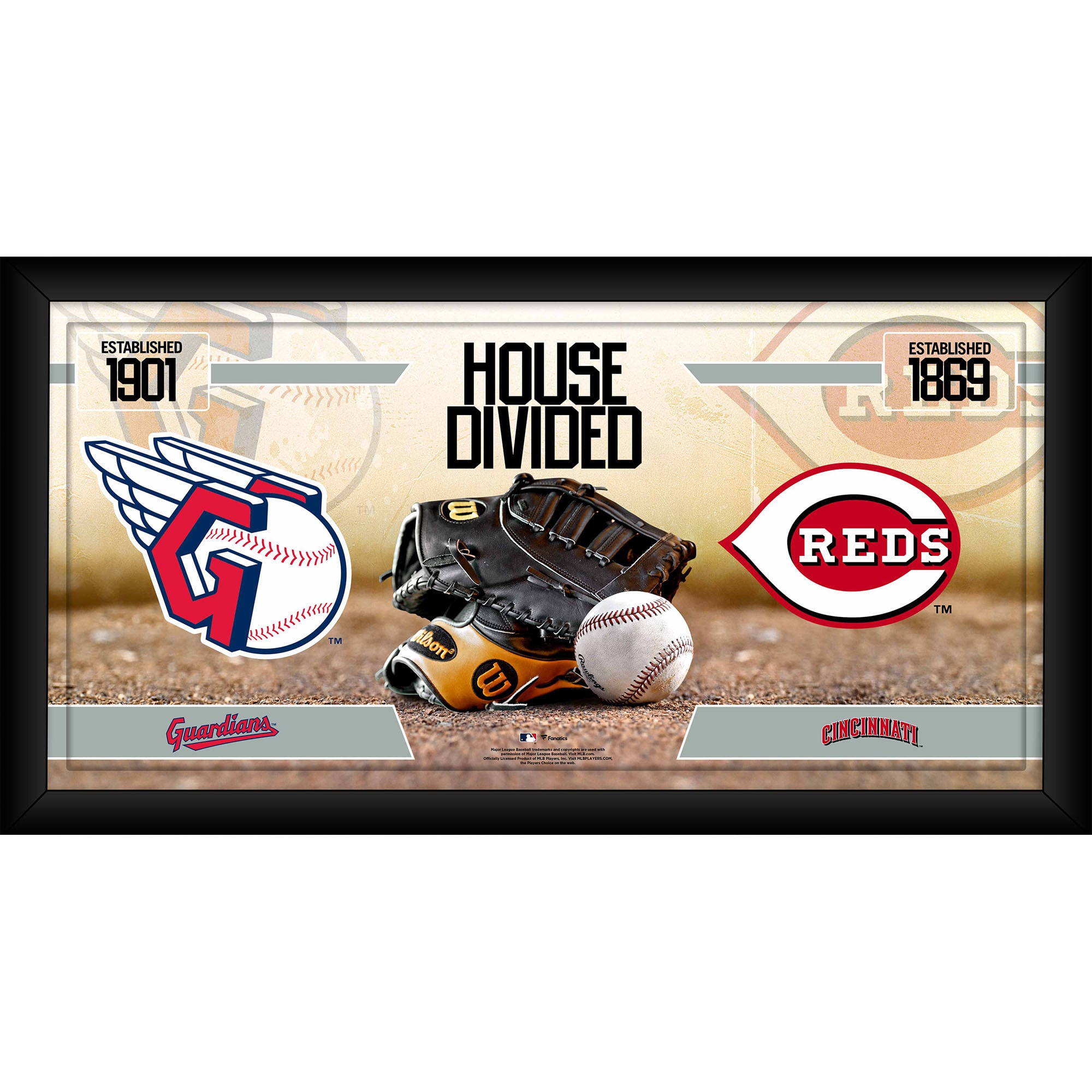 Cleveland Guardians vs. Cincinnati Reds Framed 10'' x 20'' House Divided Baseball Collage