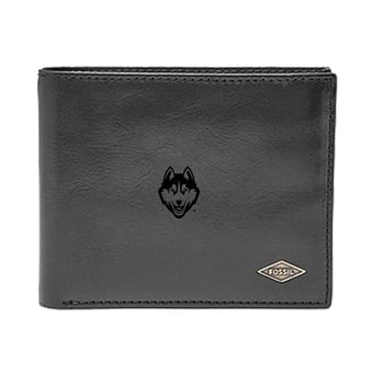 Men's Fossil UConn Huskies Leather Ryan RFID Flip ID Bifold Wallet