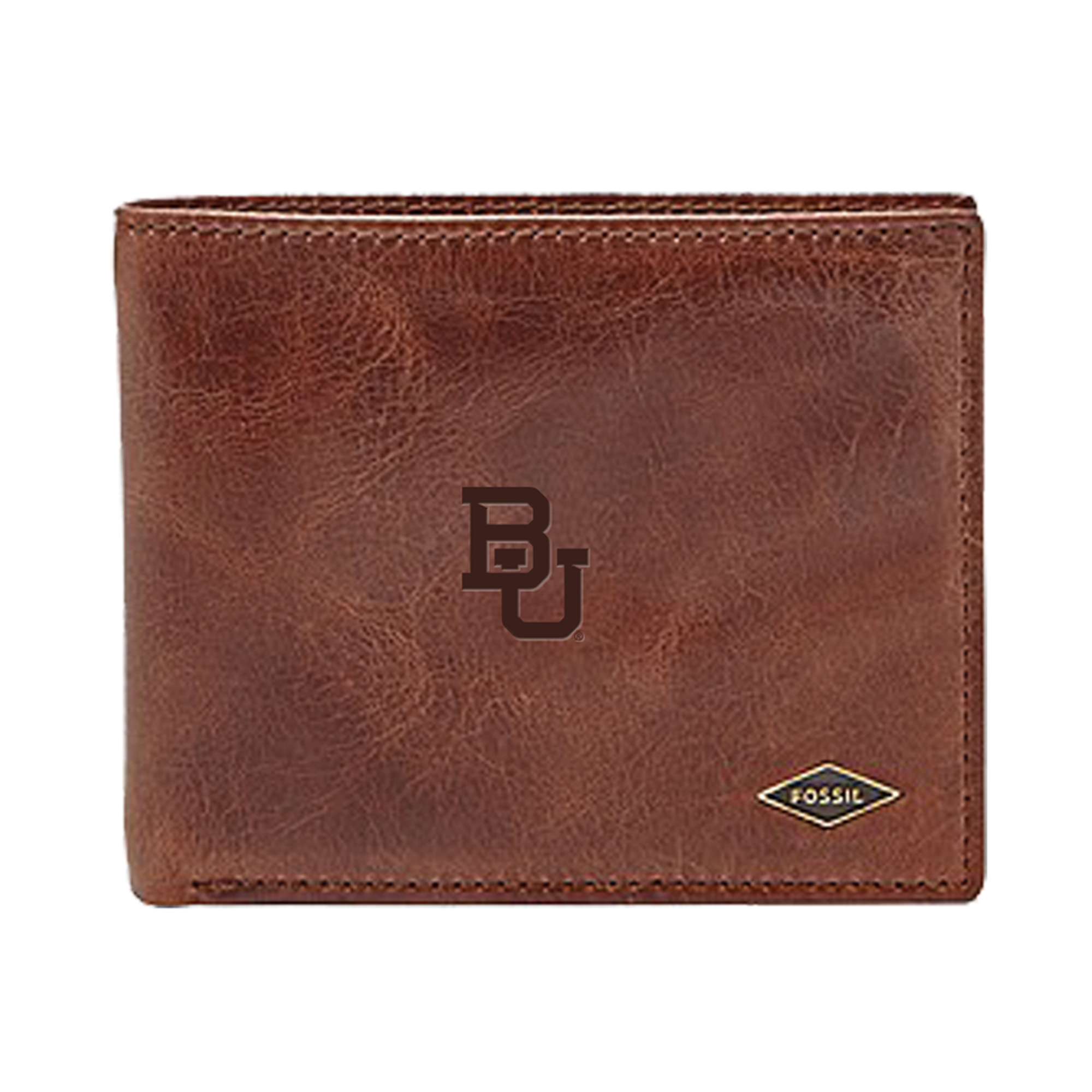 Men's Fossil Brown Baylor Bears Leather Ryan RFID Flip ID Bifold Wallet