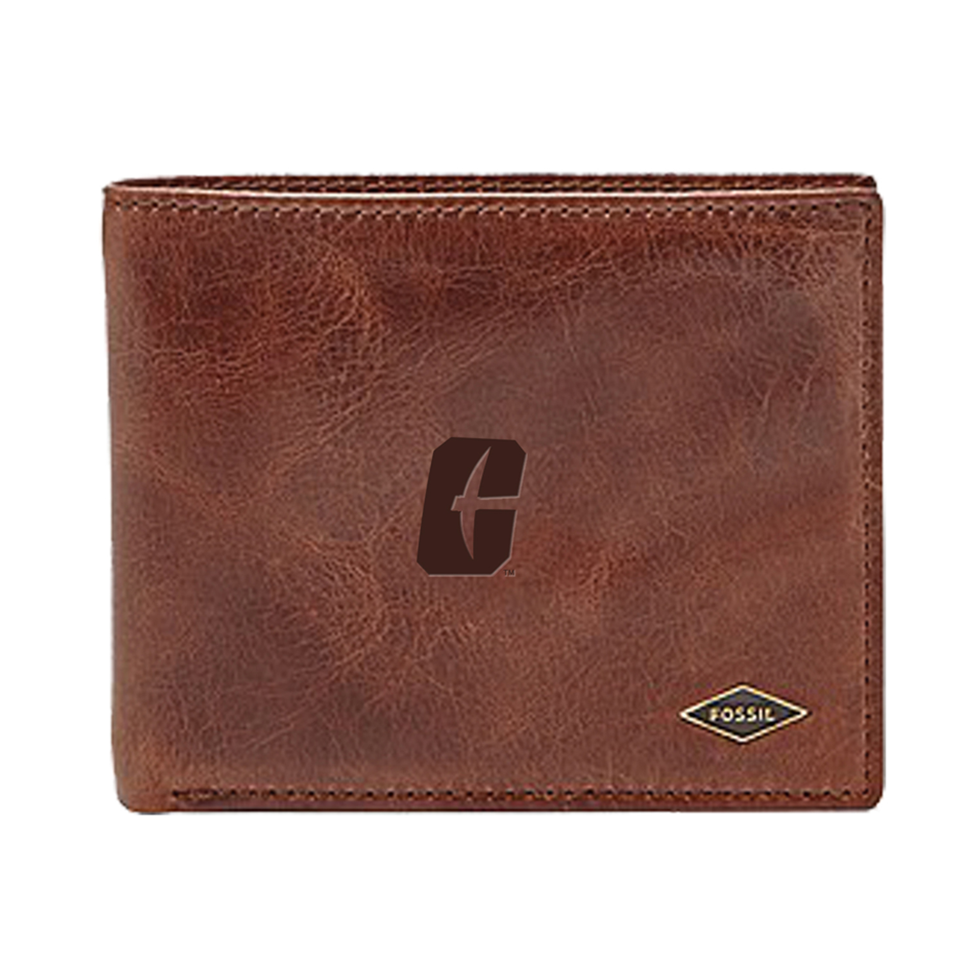 Men's Fossil Brown Charlotte 49ers Leather Ryan RFID Flip ID Bifold Wallet