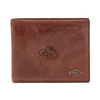 Men's Fossil Brown Gonzaga Bulldogs Leather Ryan RFID Flip ID Bifold Wallet