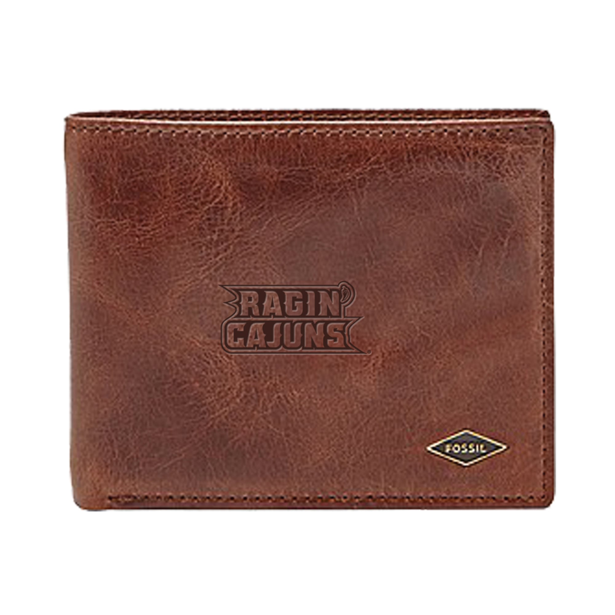 Men's Fossil Brown Louisiana Ragin' Cajuns Leather Ryan RFID Flip ID Bifold Wallet