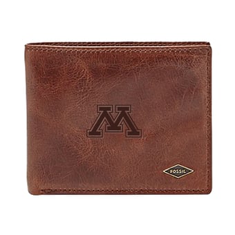 Men's Fossil Brown Minnesota Golden Gophers Leather Ryan RFID Flip ID Bifold Wallet