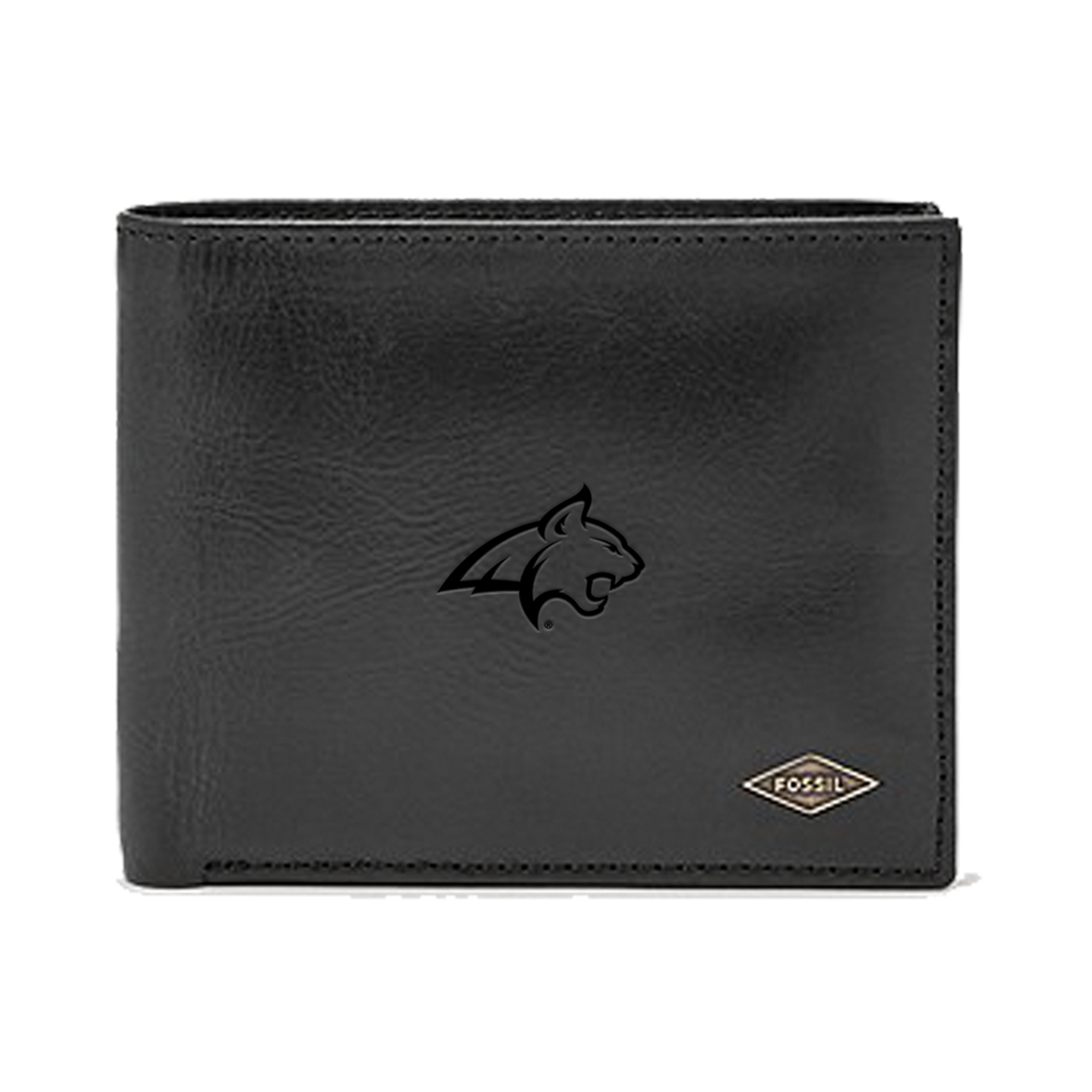 Men's Fossil Black Montana State Bobcats Leather Ryan RFID Passcase Wallet