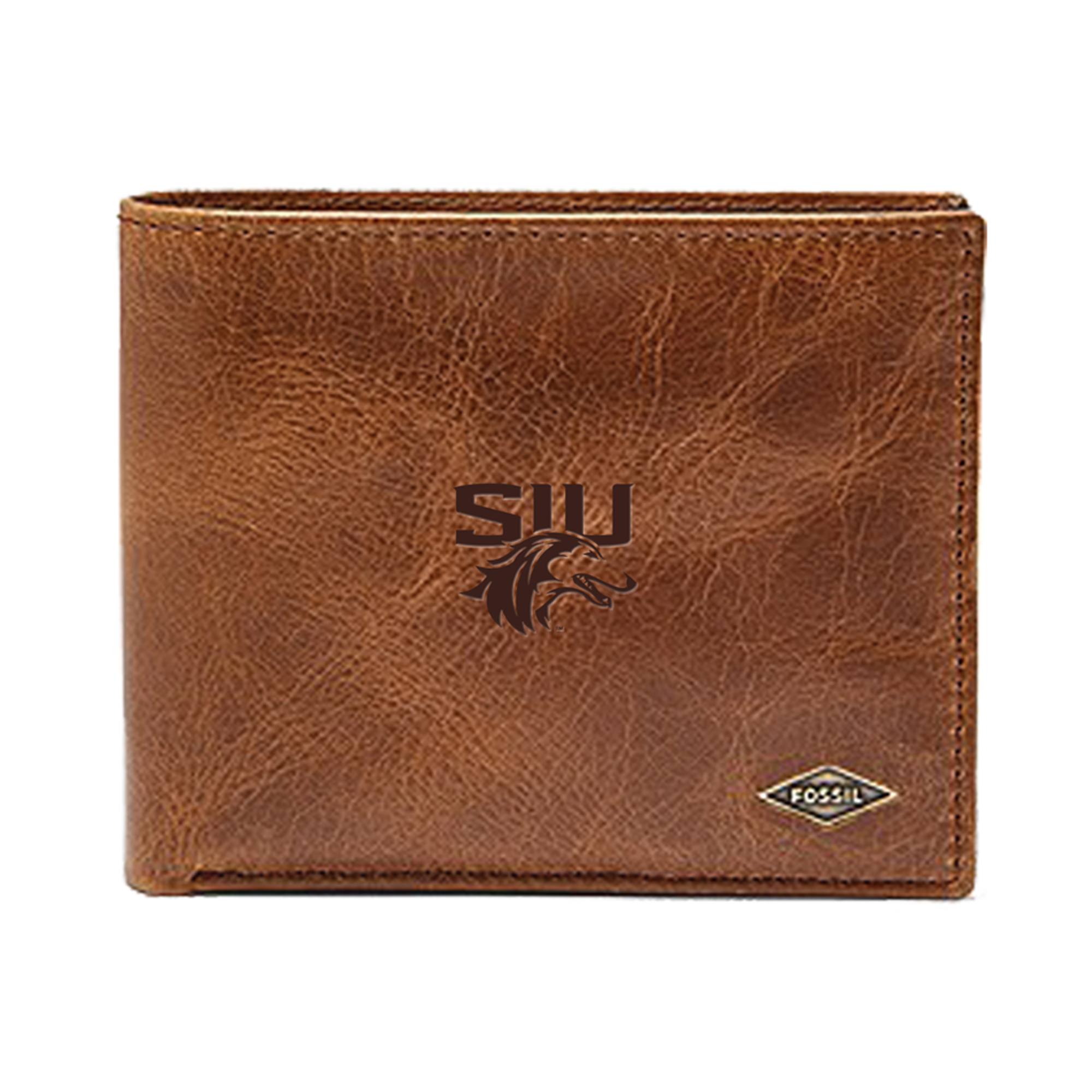Men's Fossil Brown Southern Illinois Salukis Leather Ryan RFID Passcase Wallet