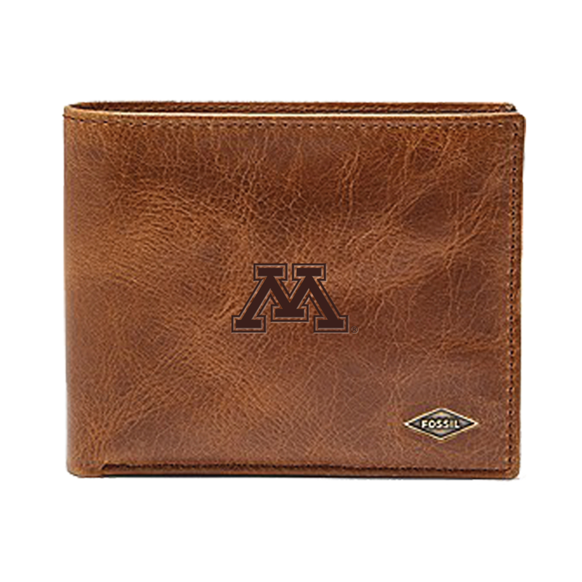 Men's Fossil Brown Minnesota Golden Gophers Leather Ryan RFID Passcase Wallet