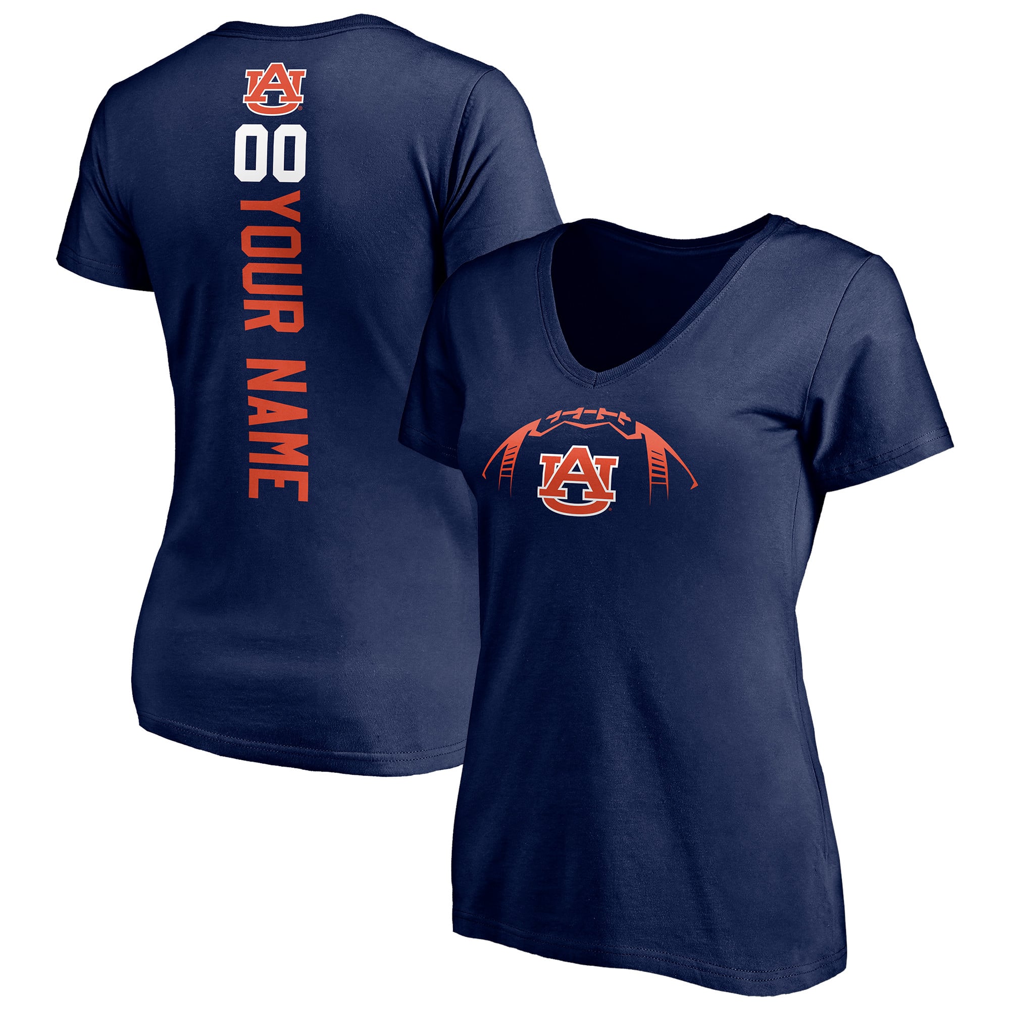 Women's Navy Auburn Tigers Playmaker Football Personalized Name & Number V-Neck T-Shirt