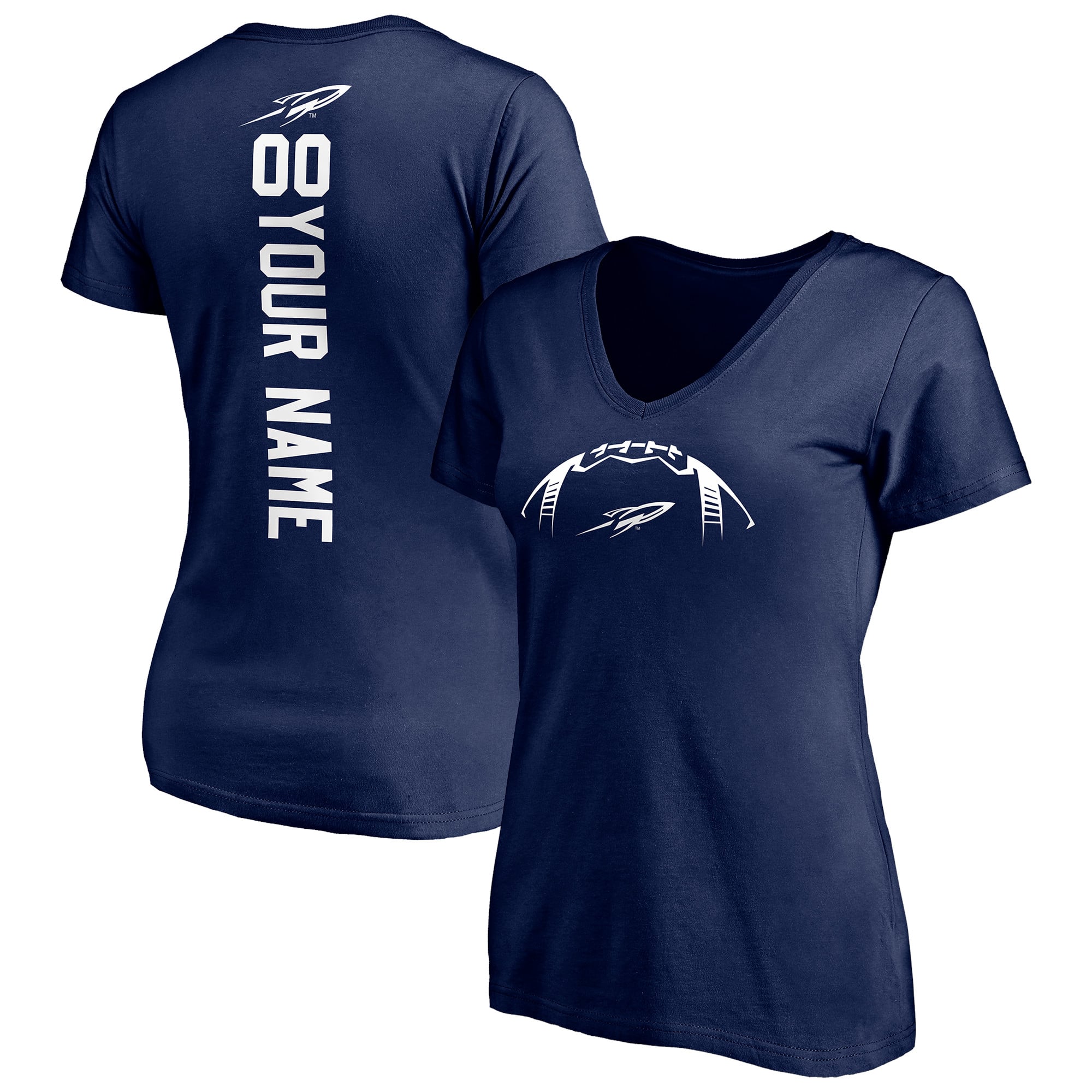 Women's Navy Toledo Rockets Playmaker Football Personalized Name & Number V-Neck T-Shirt