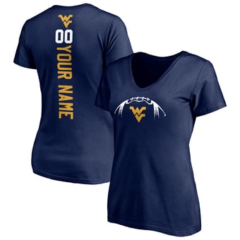 Women's Navy West Virginia Mountaineers Playmaker Football Personalized Name & Number V-Neck T-Shirt