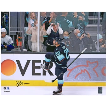 Vince Dunn Seattle Kraken Autographed 16'' x 20'' Deep Sea Blue Jersey Celebration Photograph