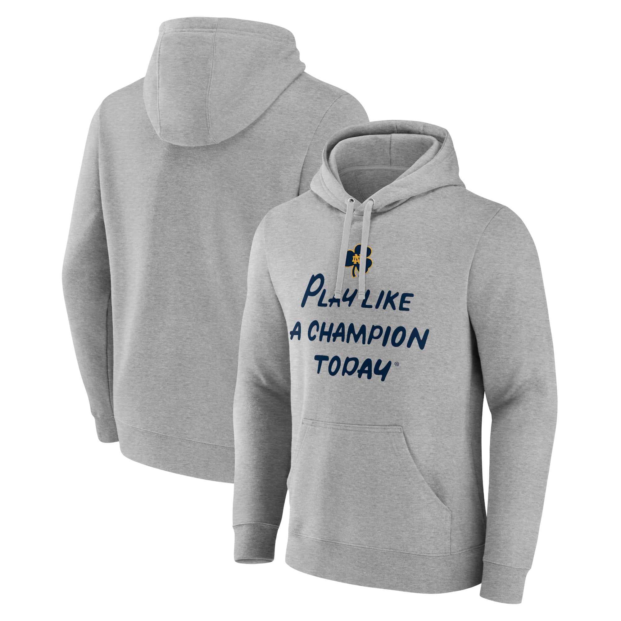 Men's Heathered Gray Notre Dame Fighting Irish Play Like A Champion Today Shamrock Pullover Hoodie