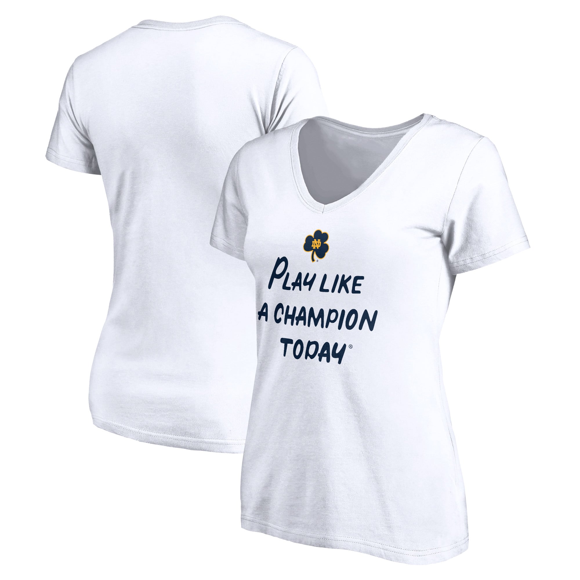 Women's White Notre Dame Fighting Irish Play Like A Champion Today Shamrock V-Neck T-Shirt