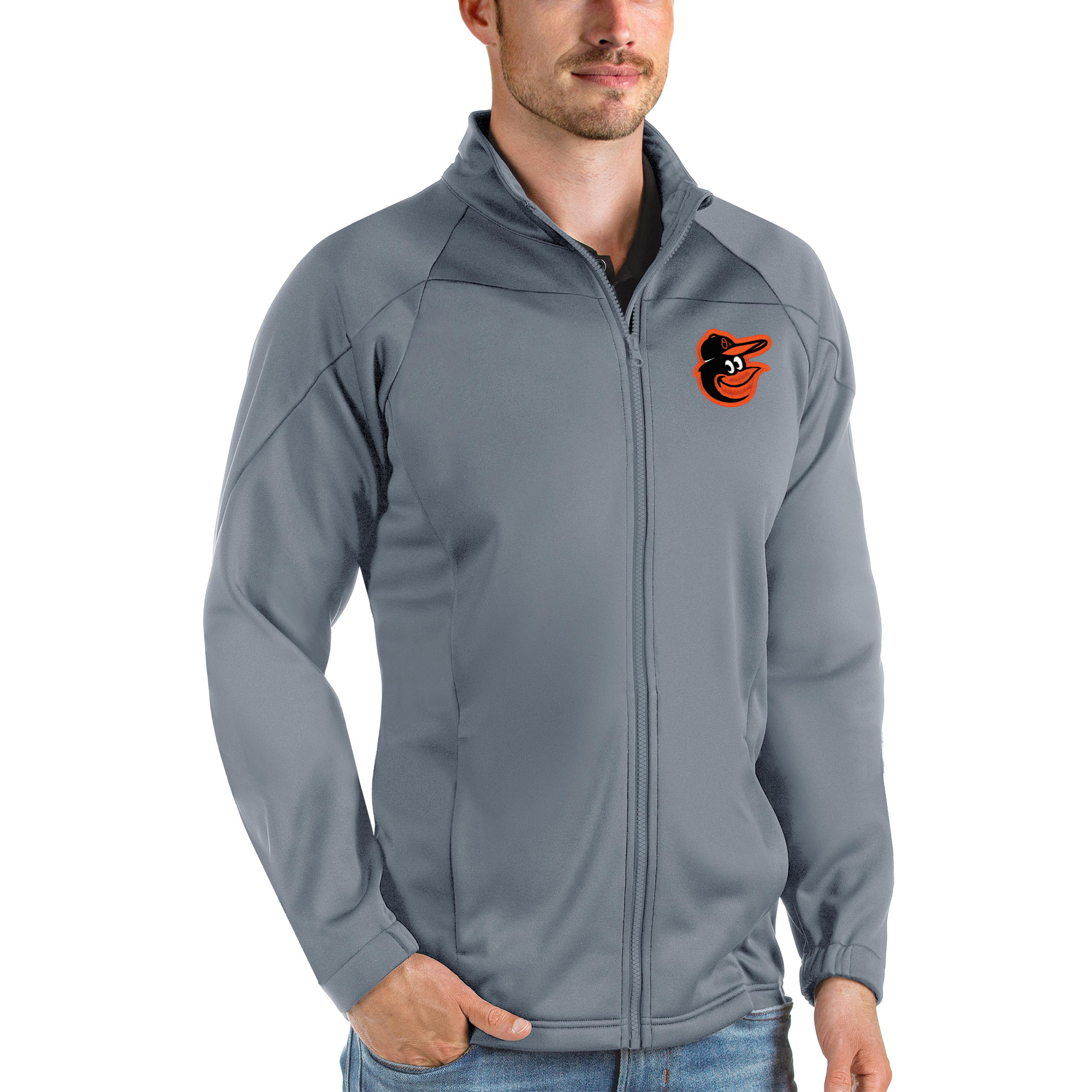 Men’s Antigua Gray Baltimore Orioles Links Full-Zip Golf Jacket Men’s Antigua Gray Baltimore Orioles Links Full-Zip Golf Jacket