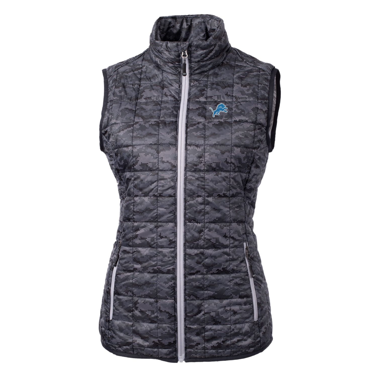 Women's Cutter & Buck Black Detroit Lions Rainier Printed Full-Zip Puffer Vest