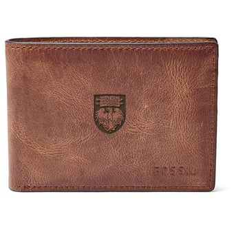 Men's Fossil Brown UChicago Maroons Leather Derrick Front Pocket Bi-Fold Wallet