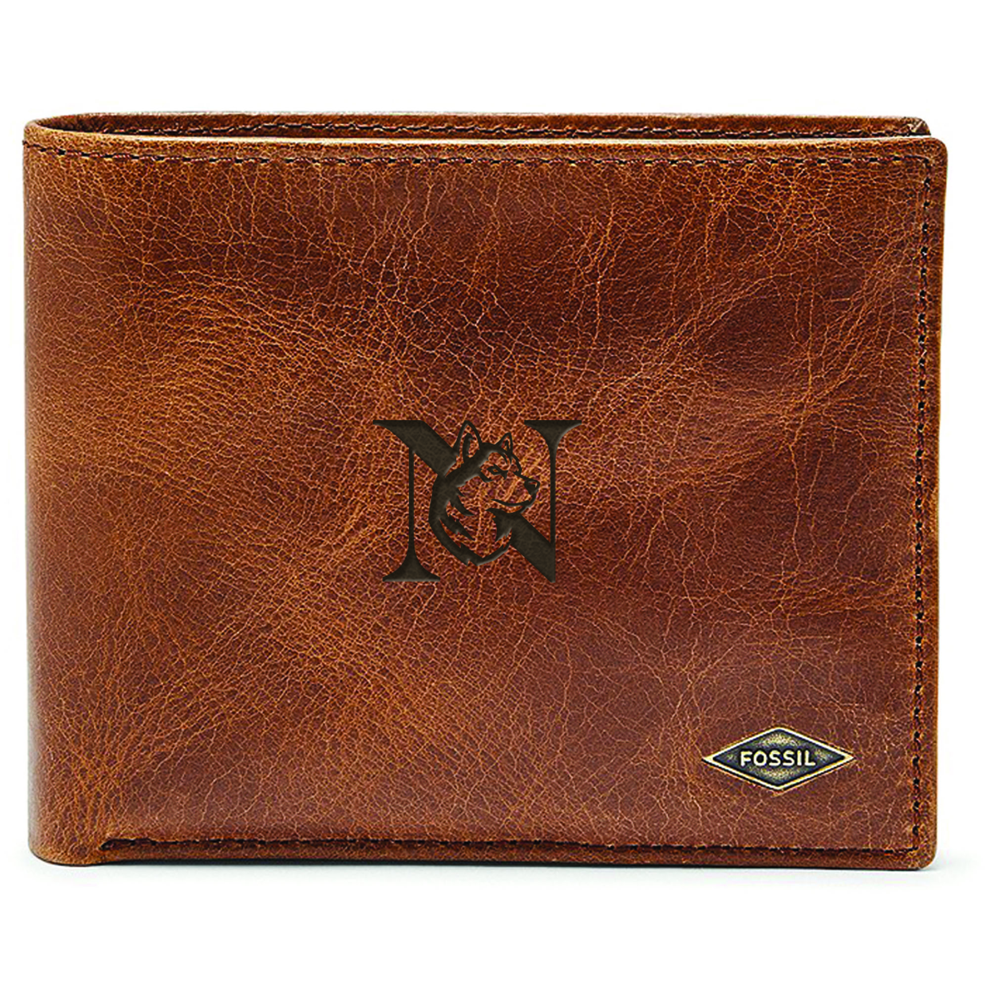Men's Fossil Brown Northeastern Huskies Leather Ryan RFID Passcase Wallet