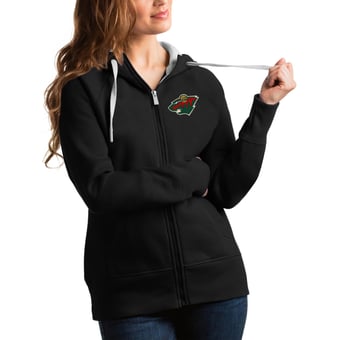 Women's Antigua Black Minnesota Wild Team Victory Full-Zip Hoodie