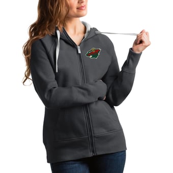 Women's Antigua Charcoal Minnesota Wild Victory Full-Zip Hoodie