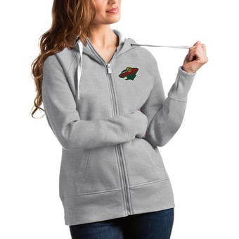 Women's Antigua Heathered Gray Minnesota Wild Victory Full-Zip Hoodie