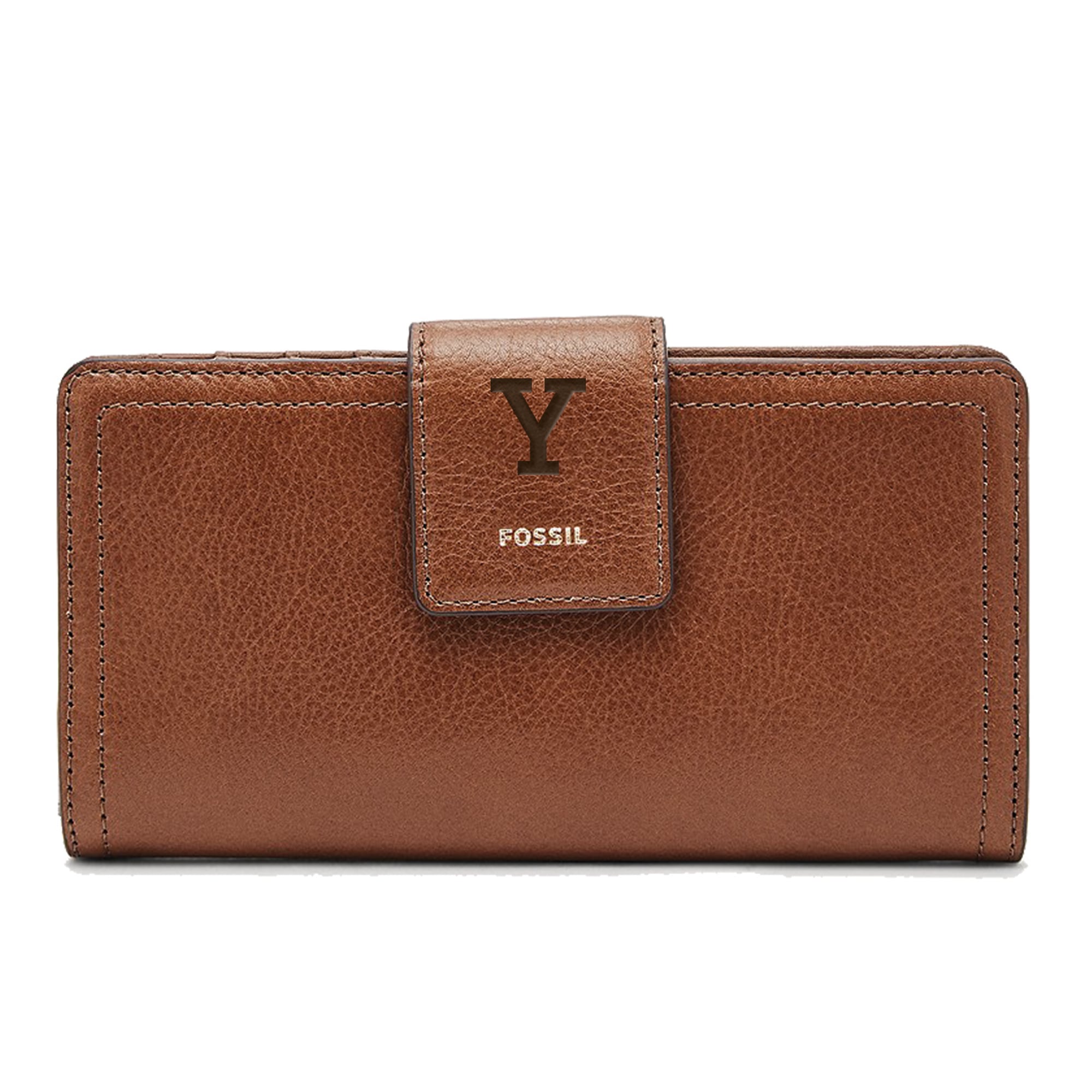 Women's Fossil Brown Yale Bulldogs Leather Logan RFID Tab Clutch