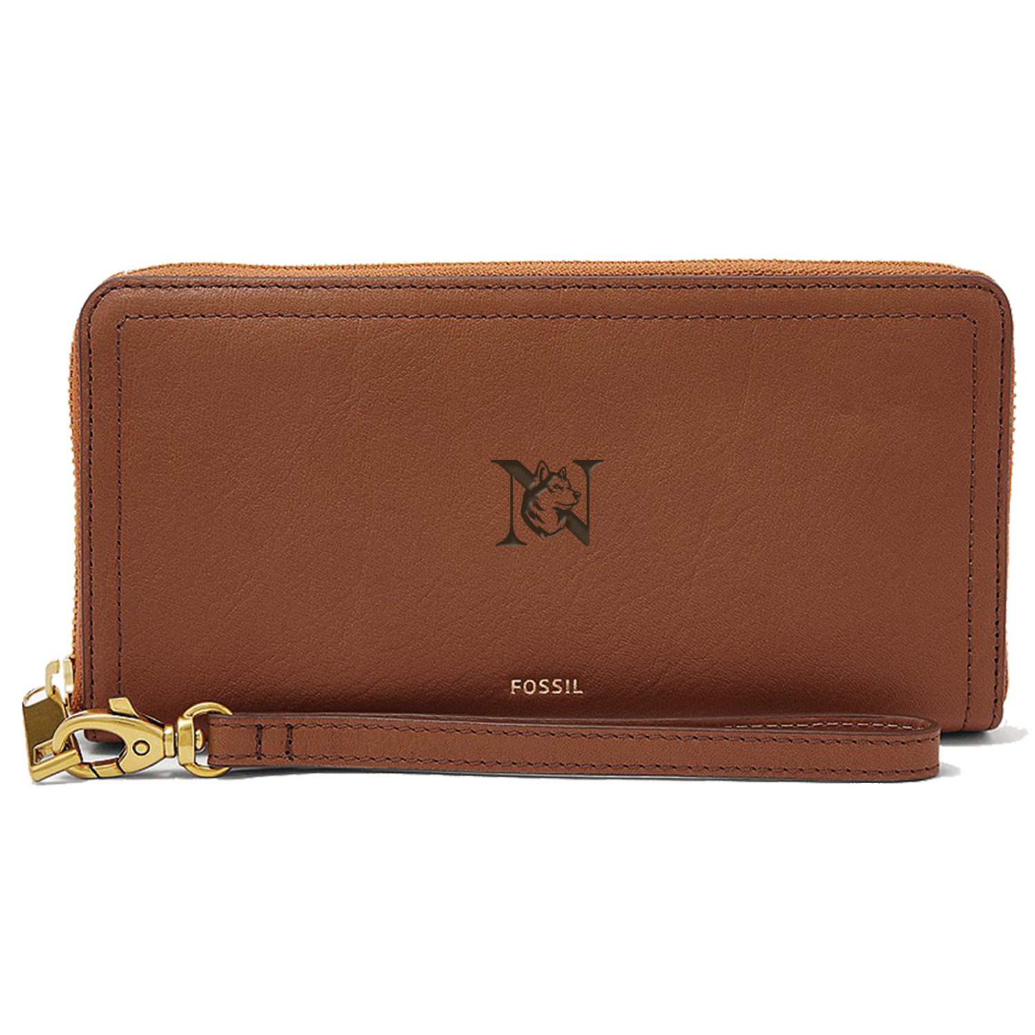 Women's Fossil Brown Northeastern Huskies Leather Logan RFID Zip Around Clutch