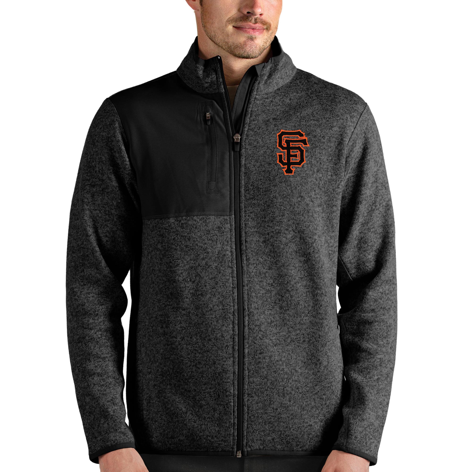 Men's Antigua Heathered Black San Francisco Giants Fortune Full-Zip Jacket