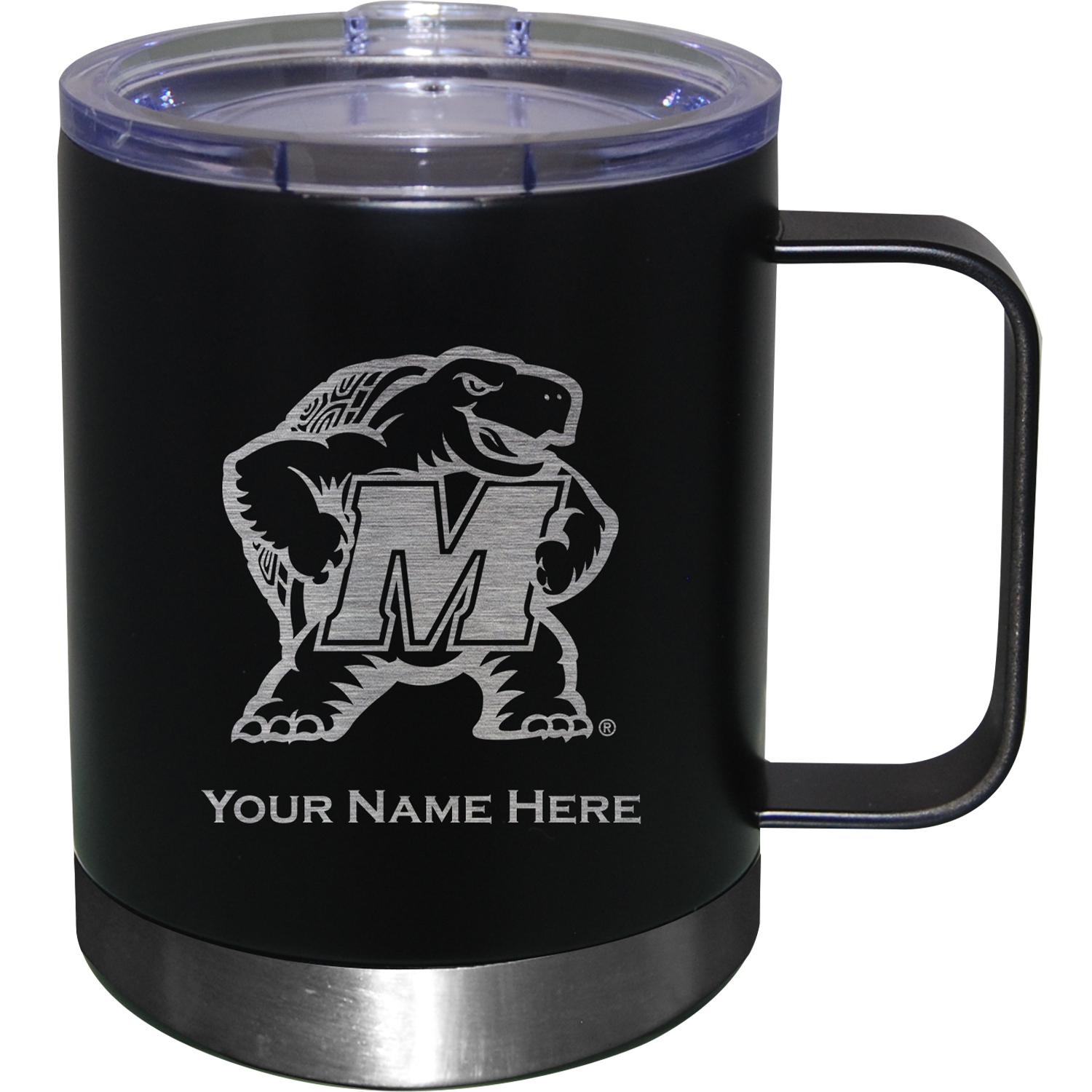 Black Maryland Terrapins 12oz. Personalized Stainless Steel Lowball with Handle Black Maryland Terrapins 12oz. Personalized Stainless Steel Lowball with Handle