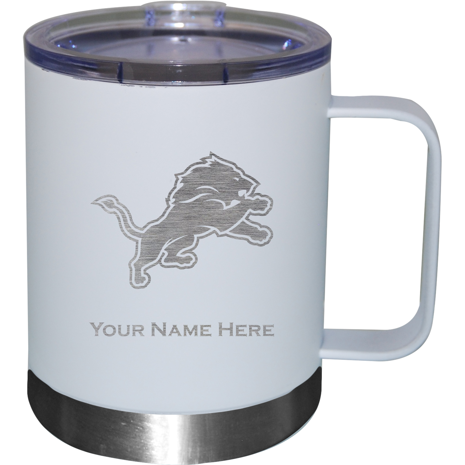 White Detroit Lions 12oz. Personalized Stainless Steel Lowball with Handle