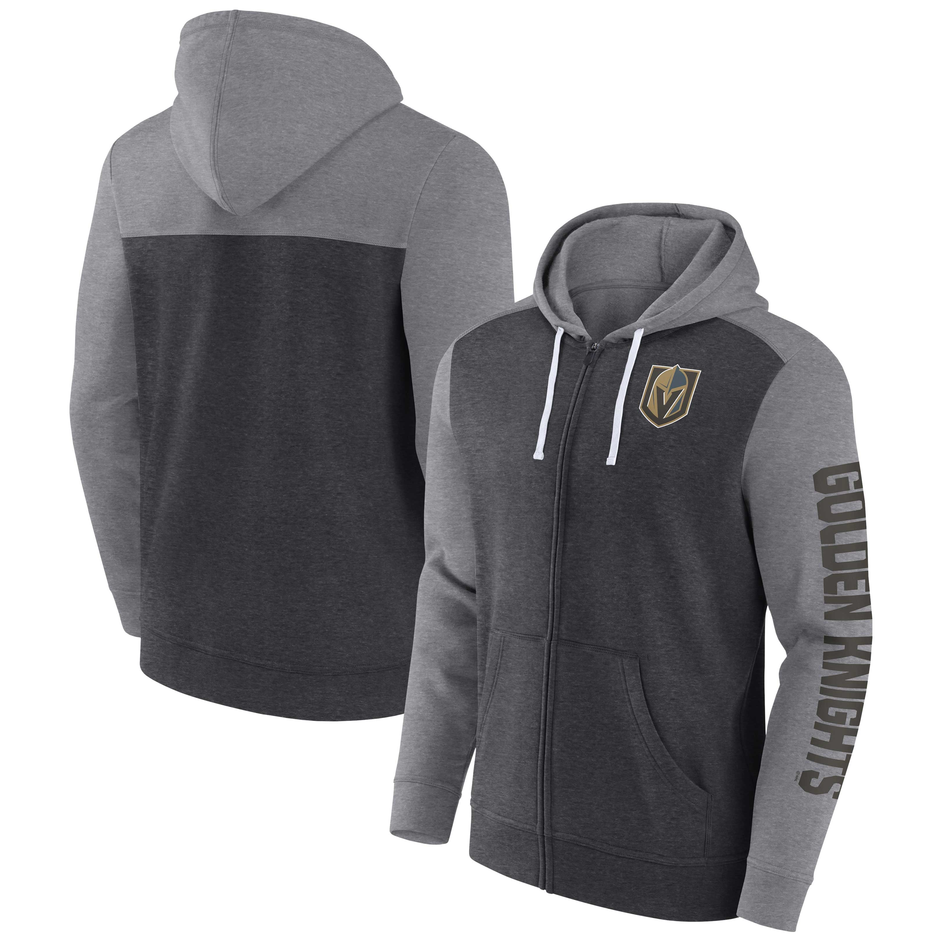 Men's Fanatics Heather Charcoal Vegas Golden Knights Down and Distance Full-Zip Hoodie