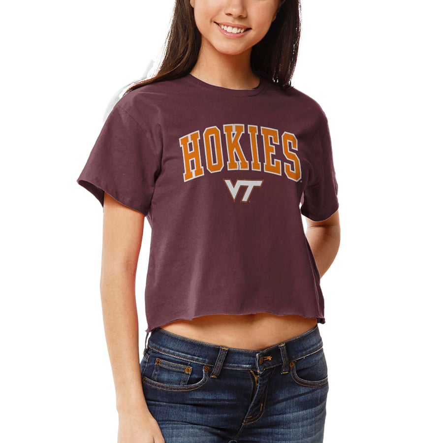 Women's League Collegiate Wear Maroon Virginia Tech Hokies Clothesline Cotton Crop T-Shirt