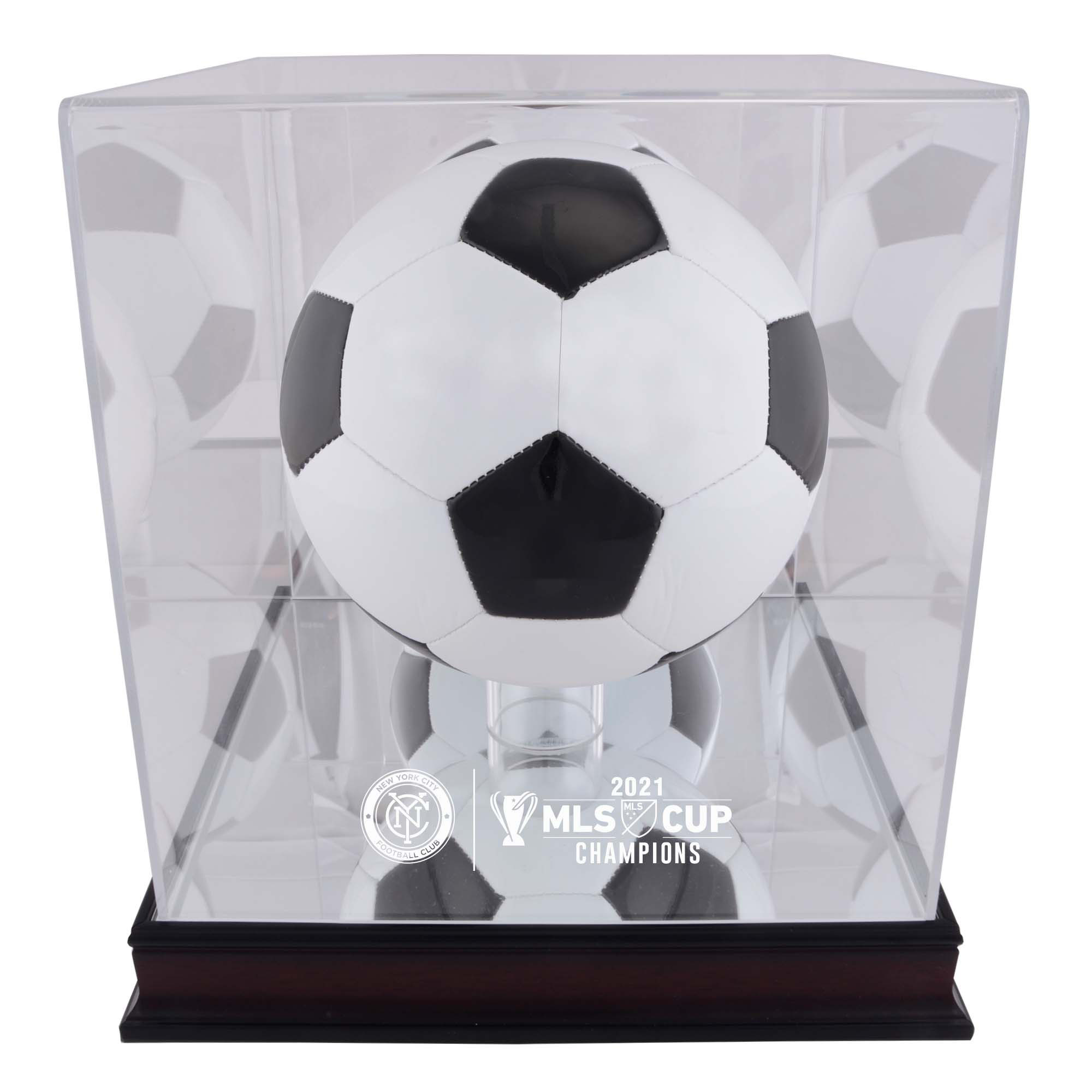 New York City FC 2021 MLS Cup Champions Mahogany Team Logo Soccer Ball Display Case New York City FC 2021 MLS Cup Champions Mahogany Team Logo Soccer Ball Display Case