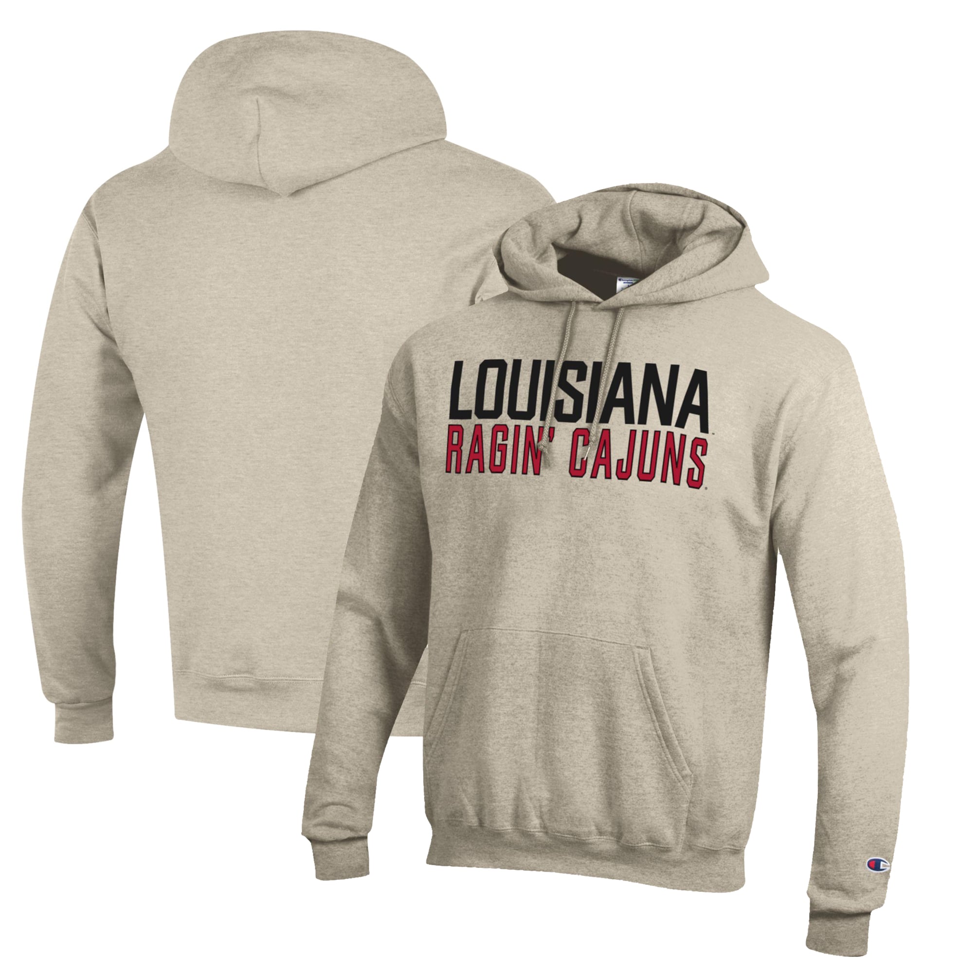 Men's Champion Oatmeal Louisiana Ragin' Cajuns Eco Powerblend Pullover Hoodie