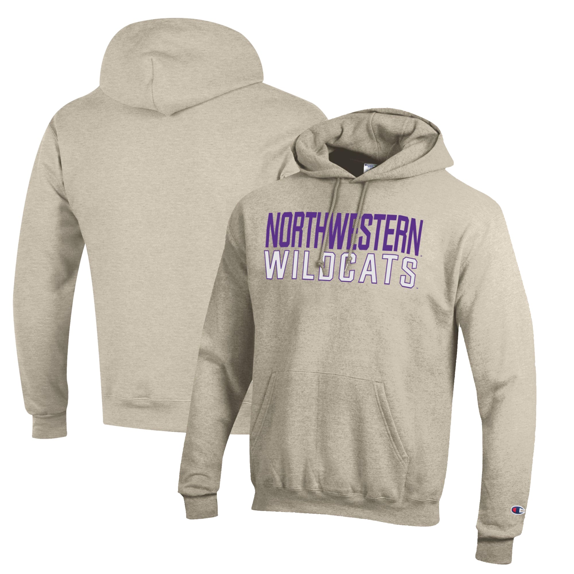 Men's Champion Oatmeal Northwestern Wildcats Eco Powerblend Pullover Hoodie