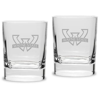 Wayne State Warriors 11.75 oz. 2-Piece Square Double Old Fashion Glass Set