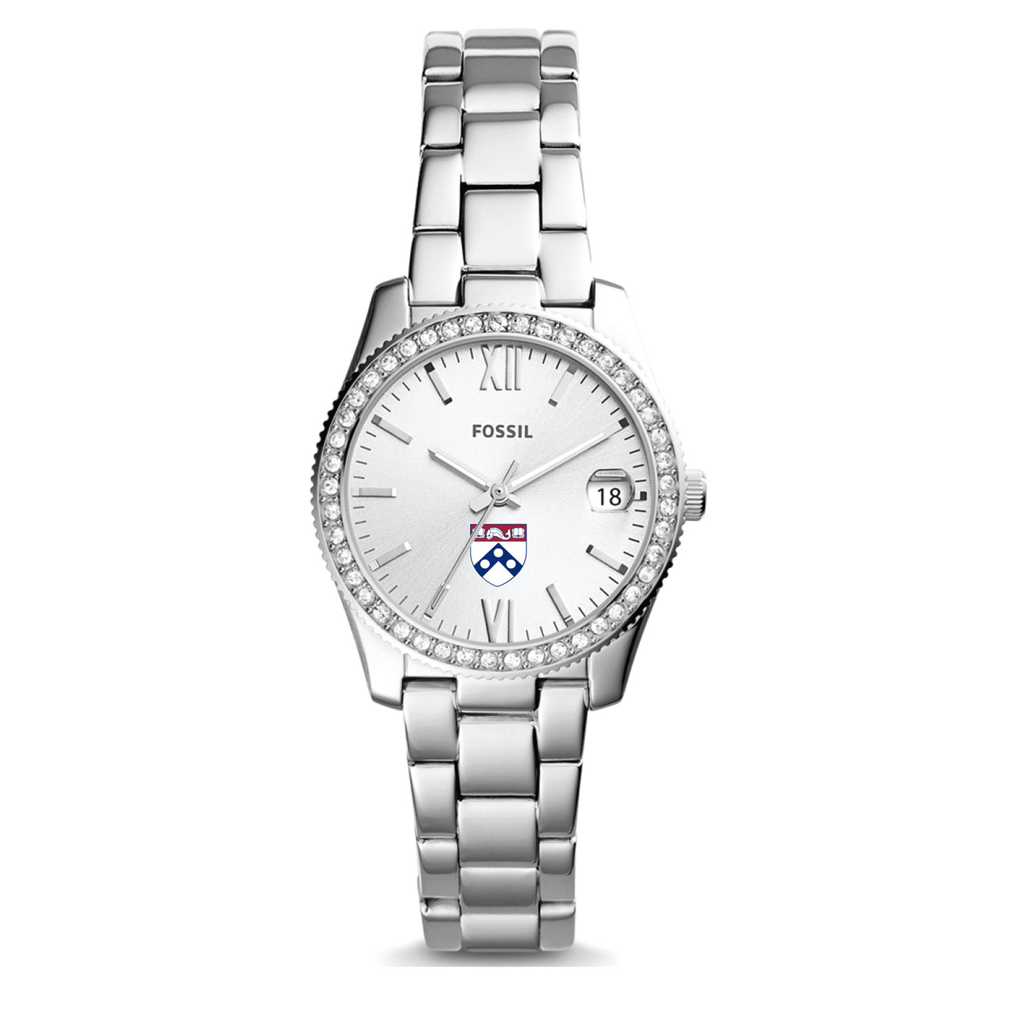 Women's Fossil Silver Pennsylvania Quakers Scarlette Mini Three-Hand Date Watch