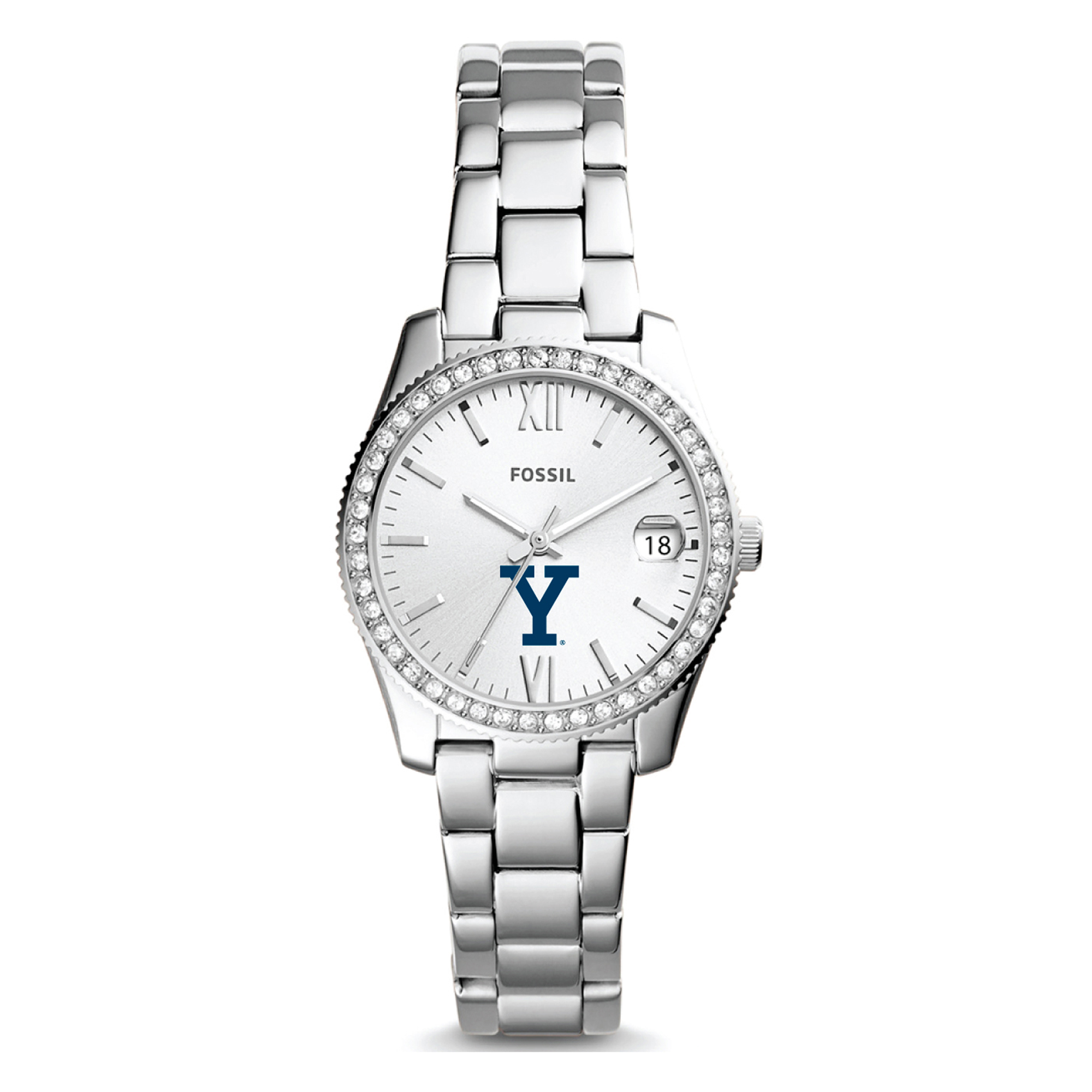 Women's Fossil Silver Yale Bulldogs Scarlette Mini Three-Hand Date Watch