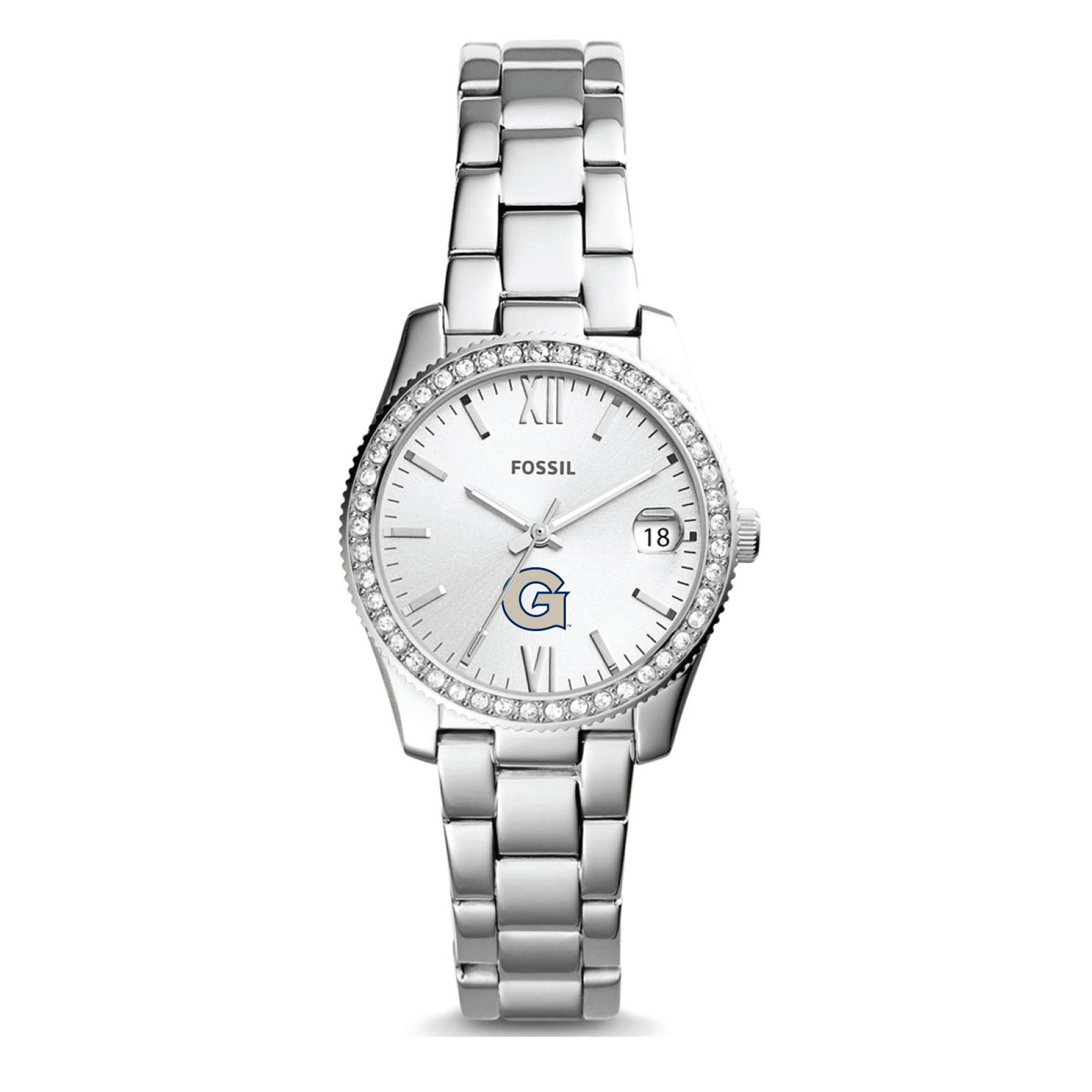 Women's Fossil Silver Georgetown Hoyas Scarlette Mini Three-Hand Date Watch