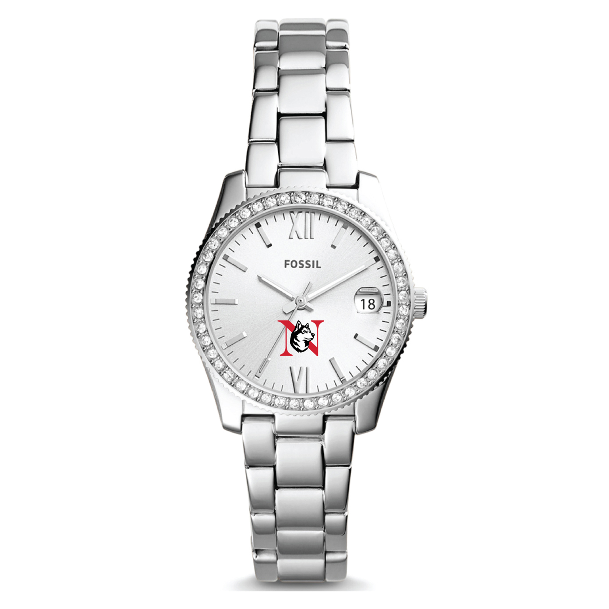 Women's Fossil Silver Northeastern Huskies Scarlette Mini Three-Hand Date Watch