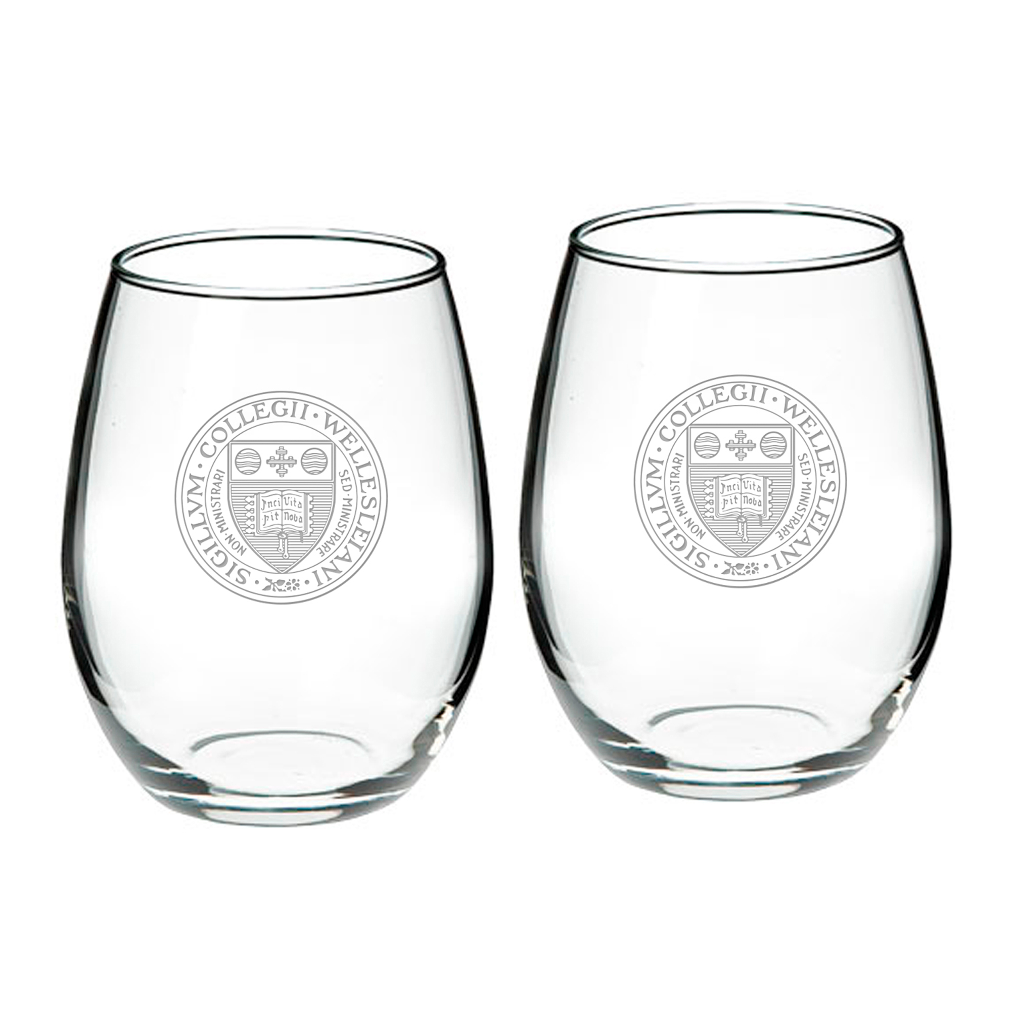 Wellesley Blue 21oz. 2-Piece Logo Stemless Wine Glass Set