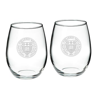 Wellesley Blue 21oz. 2-Piece Logo Stemless Wine Glass Set