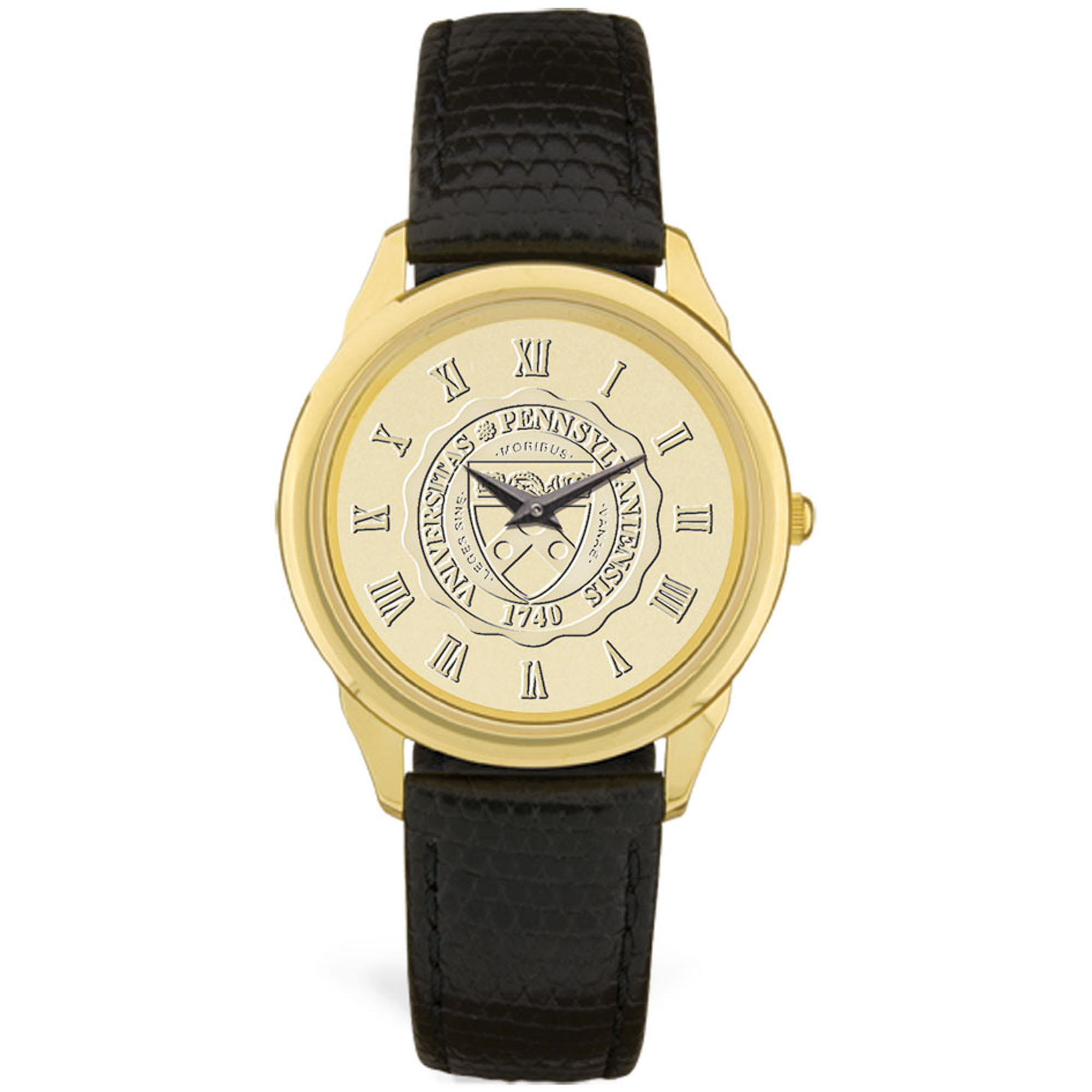 Men's Gold/Black Pennsylvania Quakers Medallion Leather Wristwatch