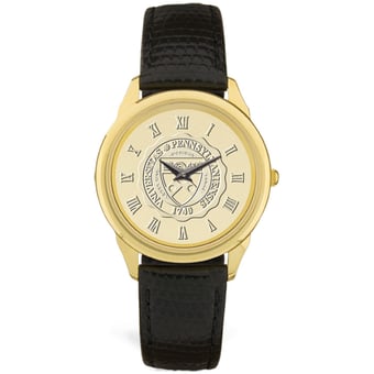 Men's Gold/Black Pennsylvania Quakers Medallion Leather Wristwatch