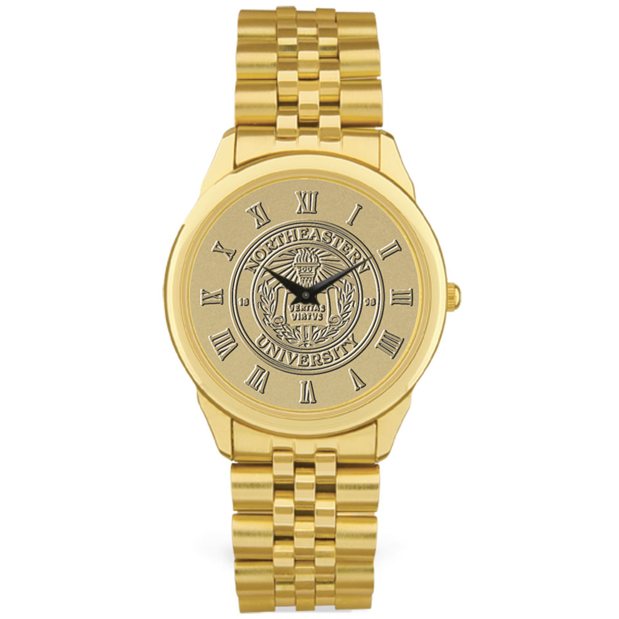 Men's Gold Northeastern Huskies Team Medallion Rolled Link Bracelet Wristwatch