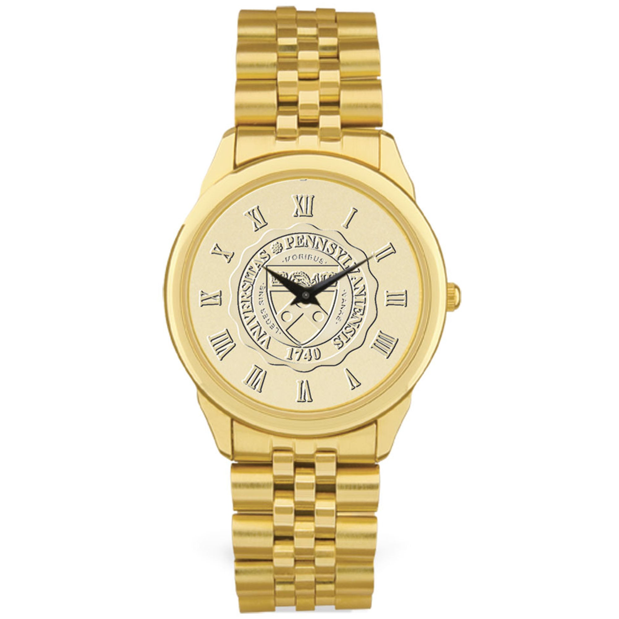 Men's Gold Pennsylvania Quakers Team Medallion Rolled Link Bracelet Wristwatch