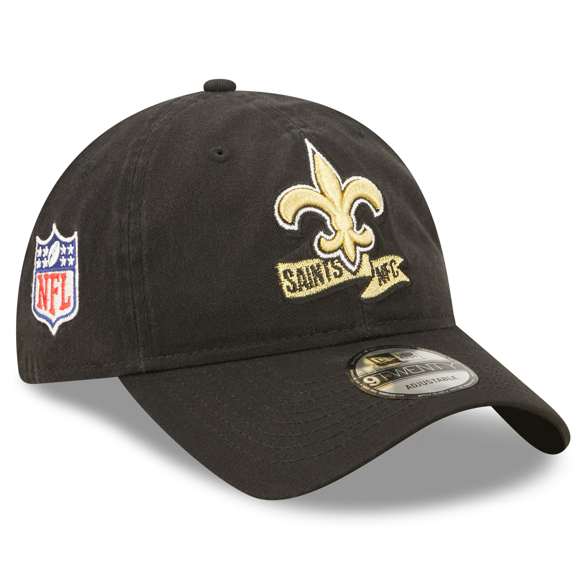 Youth New Era Black New Orleans Saints 2022 Sideline Adjustable 9TWENTY Hat