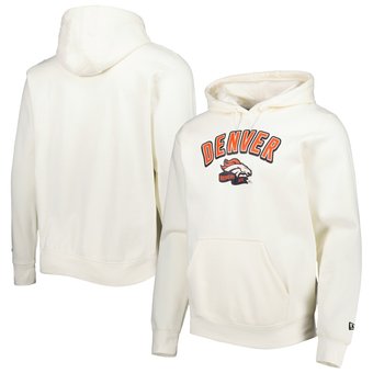 Men's New Era Cream Denver Broncos Sideline Chrome Pullover Hoodie