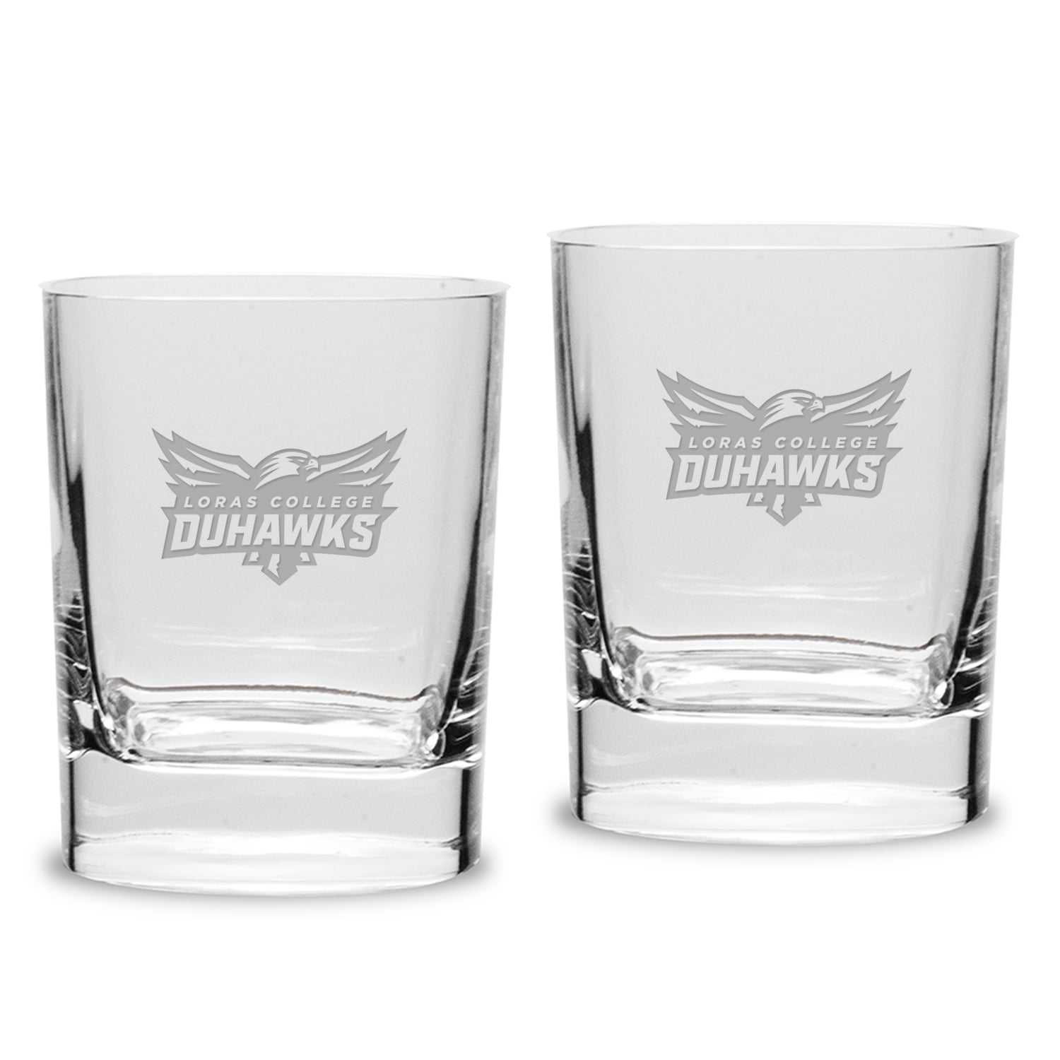 Loras College Duhawks 11.75oz. Square Double Old Fashioned Glass Set