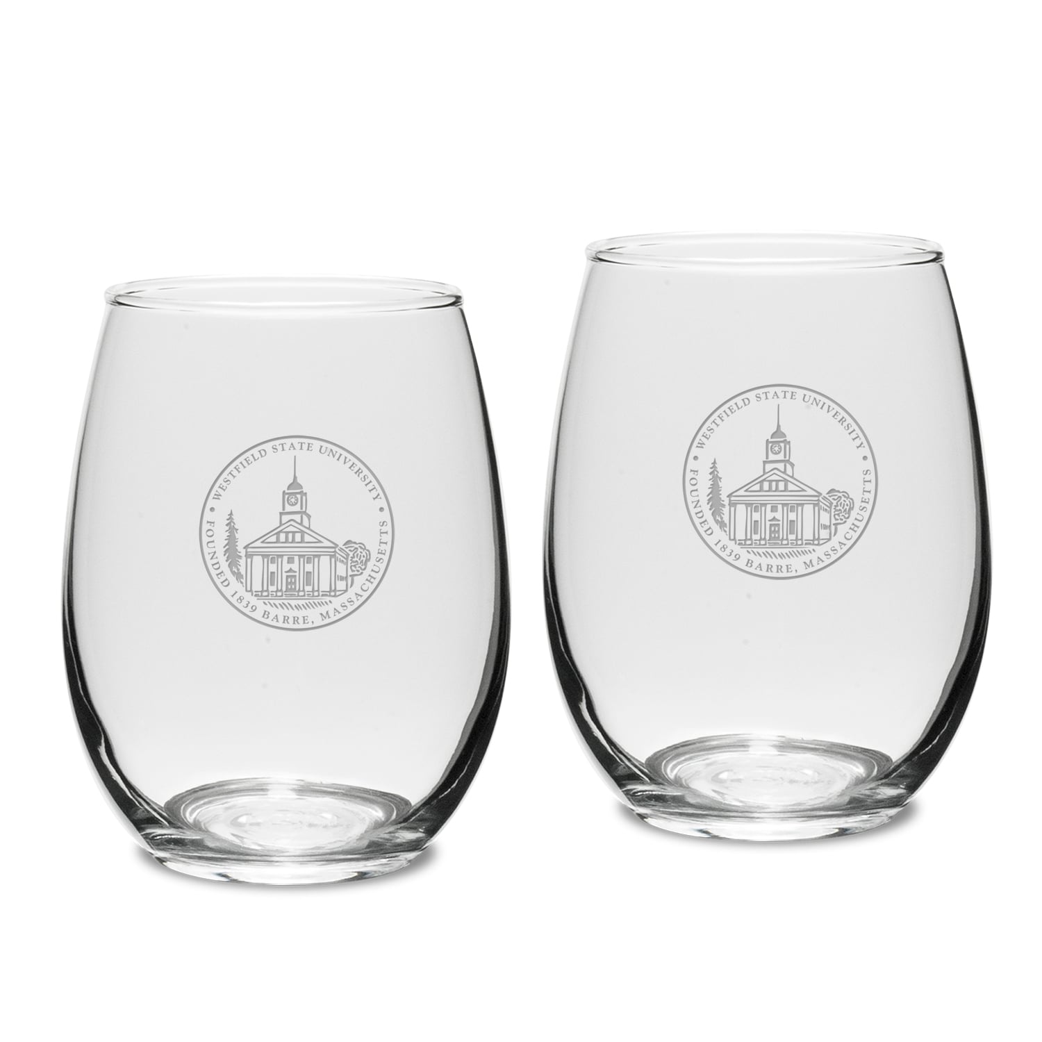 Westfield State Owls 15oz. 2-Piece Stemless Wine Glass Set