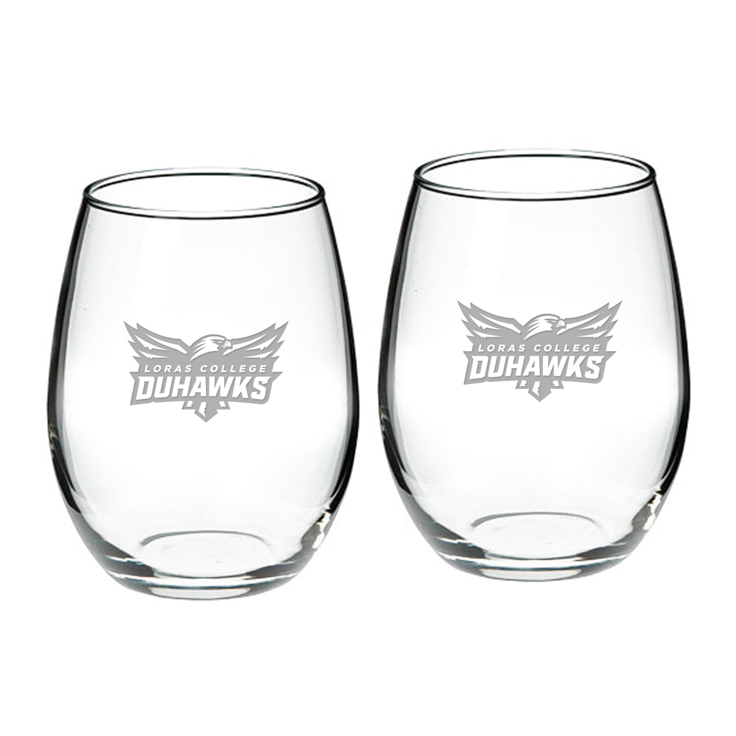 Loras College Duhawks 21oz. 2-Piece Stemless Wine Glass Set