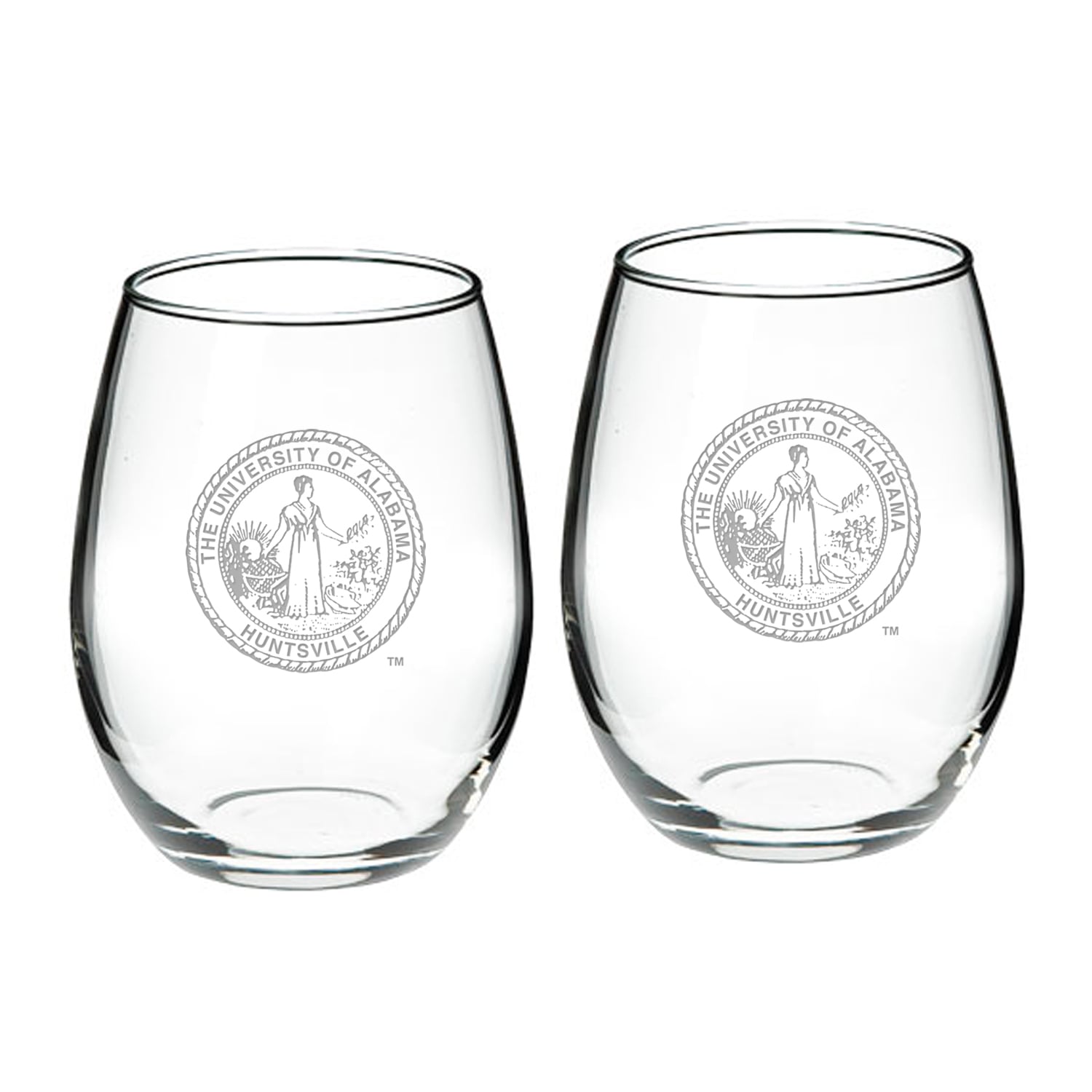 UAH Chargers 21oz. 2-Piece Stemless Wine Glass Set